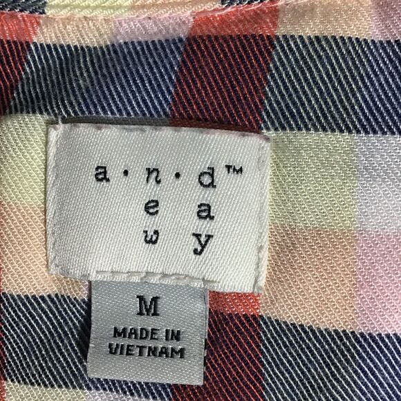 Blue Orange Plaid Rayon Button-Up Shirt with Pockets M - Picture 6 of 8